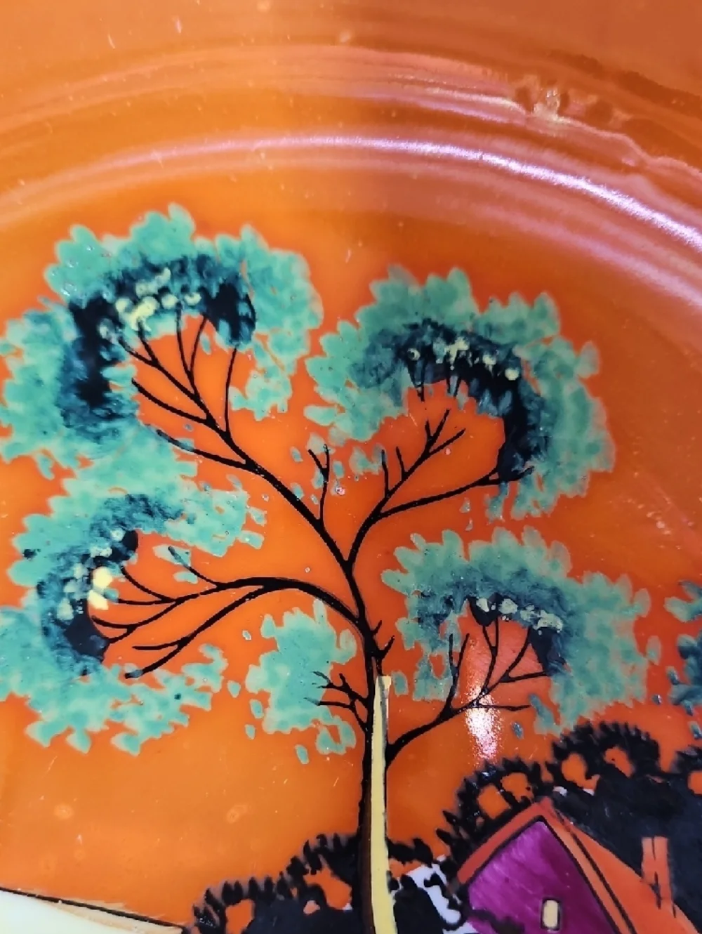 Antique Japanese Lusterware Plate Hand Painted Sunset Swan Landscape